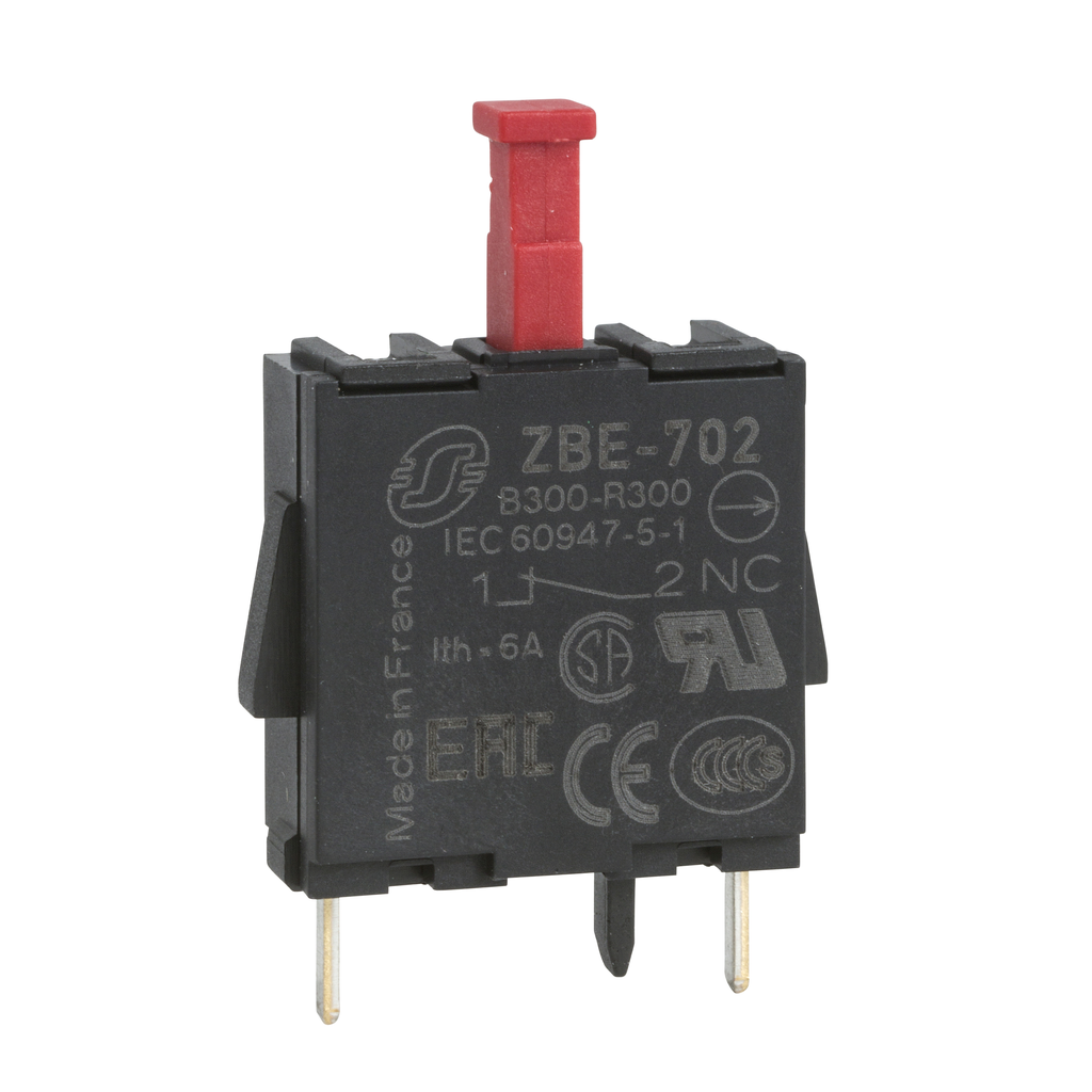 ZBE702 – Single contact block, Harmony XB4, silver alloy, pins for printed circuit board, 1NC