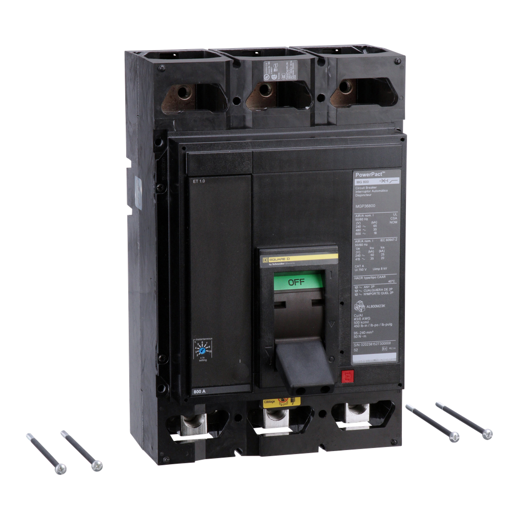 MGL36450 – Circuit breaker, PowerPacT M, 450A, 3 pole, 600VAC, 18kA, lugs, ET 1.0, 80%