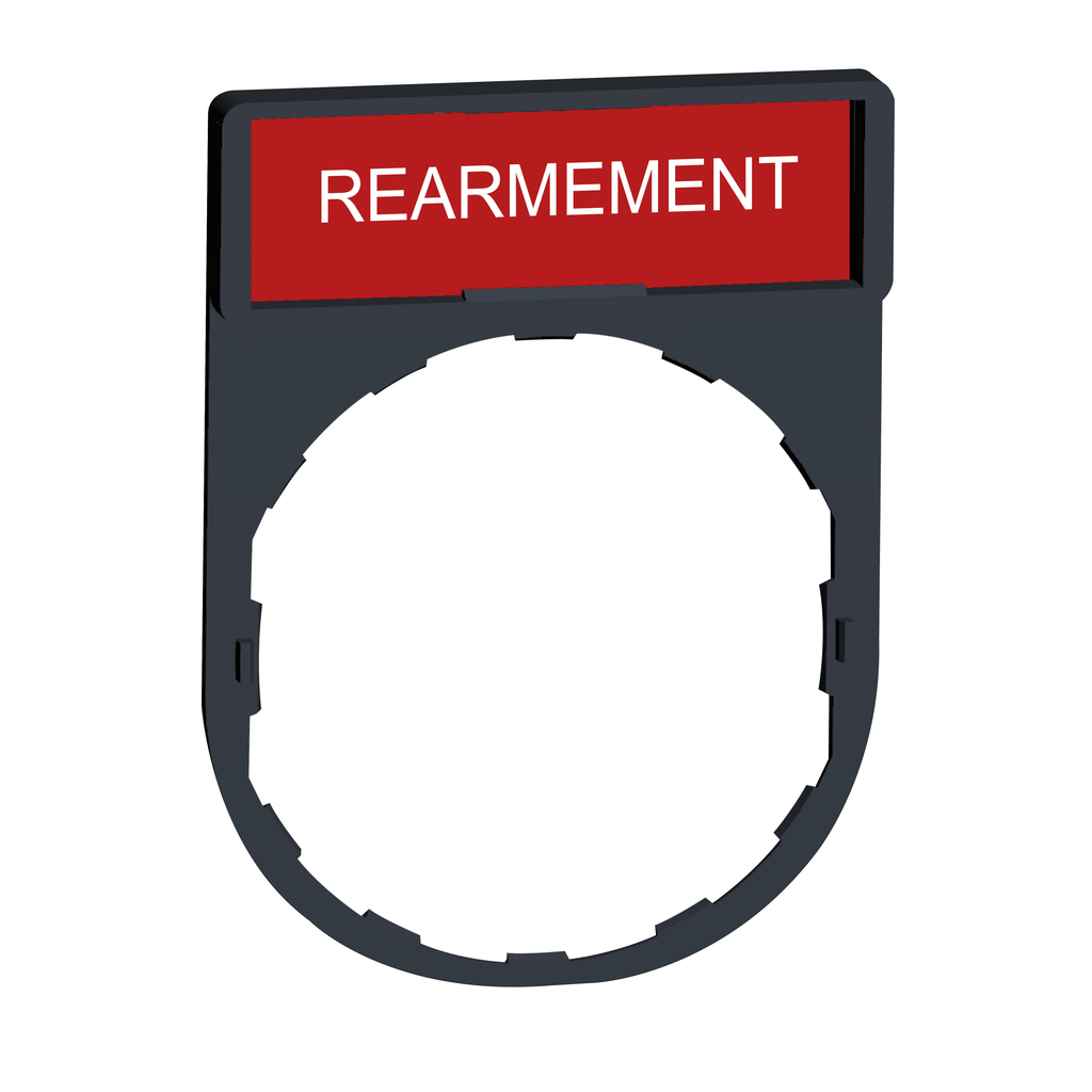 ZBY2123 – Legend holder, Harmony XB4, 30 x 40mm, plastic, 8 x 27mm legend, white marked REARMEMENT