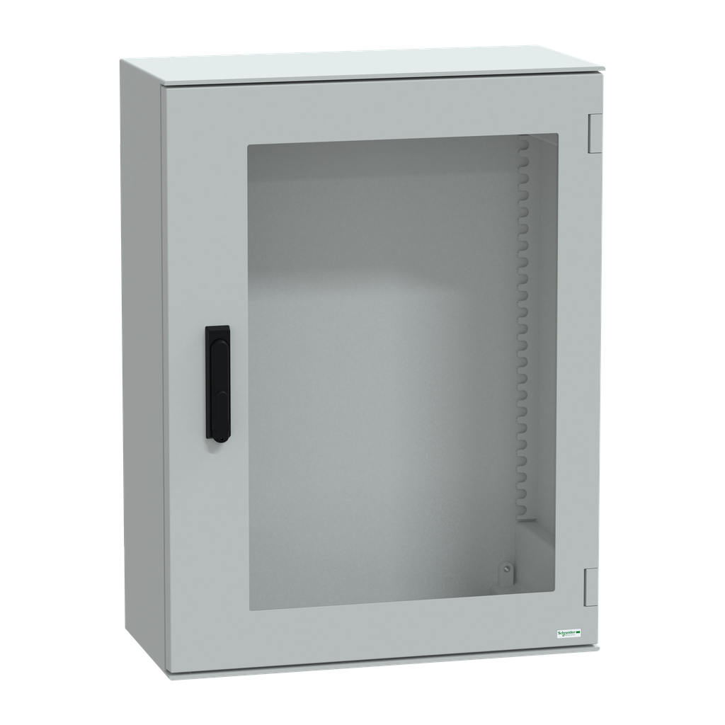 NSYPLM86TVG – Wall mounted polyester enclosure, Thalassa PLM, glazed door, with handle, 847x636x300mm, IP66, IK08, RAL 7035