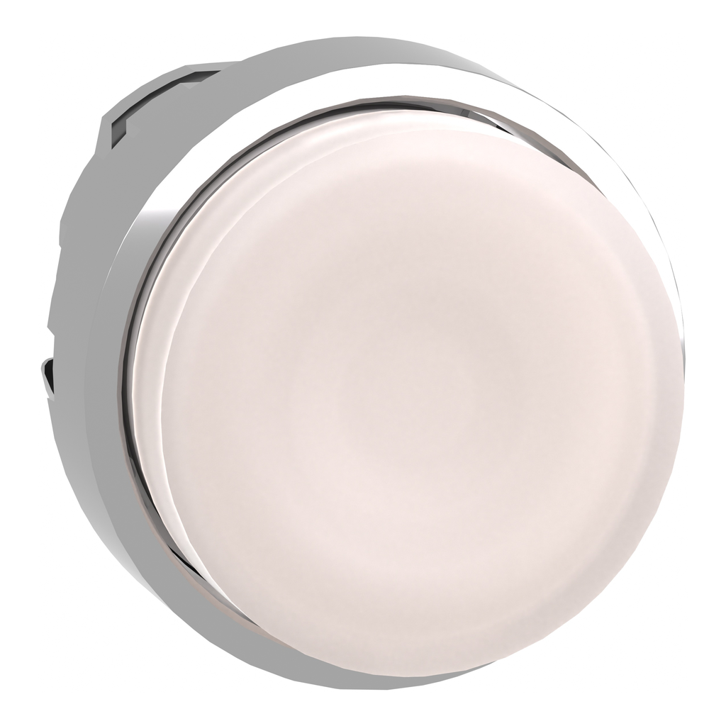 ZB4BW113 – Head for illuminated push button, Harmony XB4, metal, white projecting, 22mm, universal LED, spring return, plain lens
