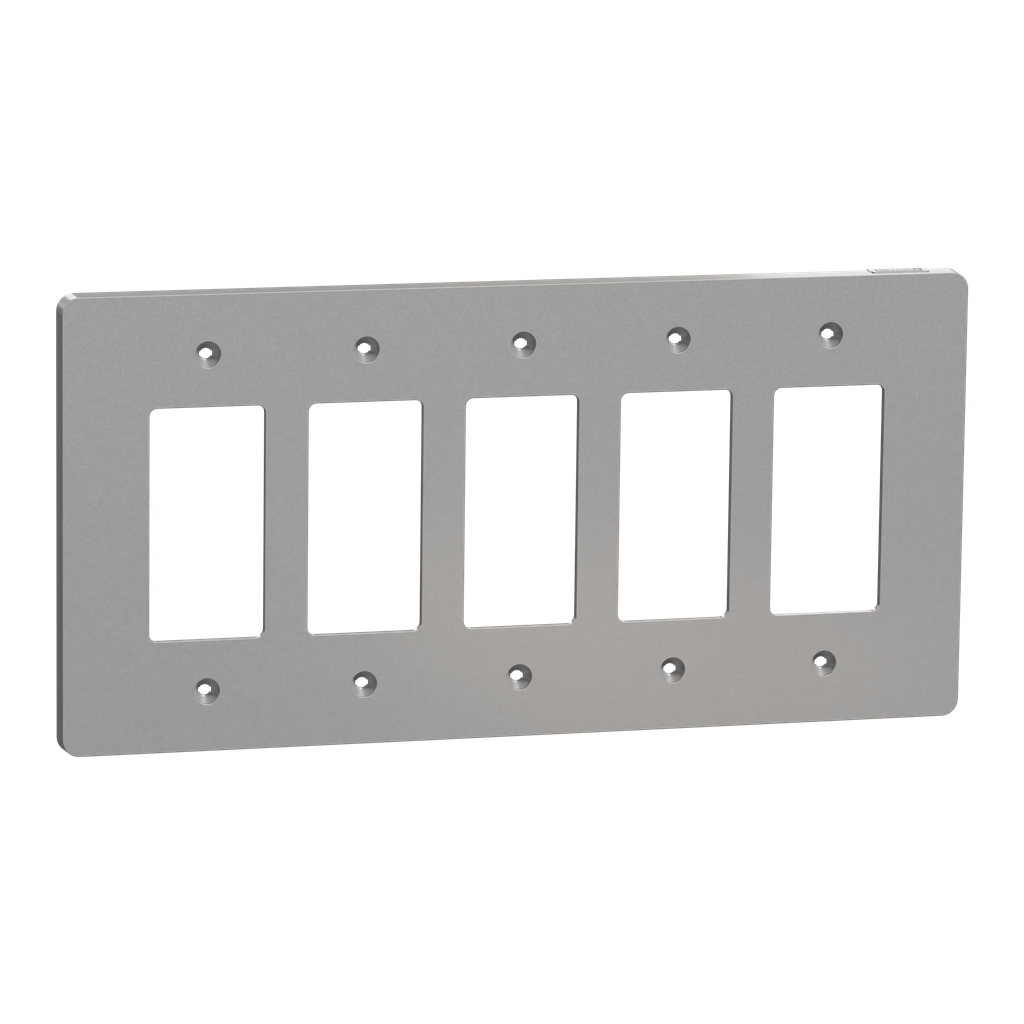 SQWS141005GY – Cover frame, X Series, 5 gangs, screw fixed, mid sized plus, gray, matte finish