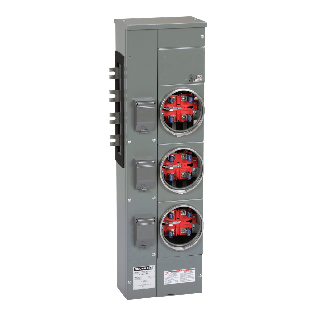EZM313125 – Branch unit, EZ Meter-Pak, 125A, 3 x 5 jaw sockets, 208Y/120VAC, no bypass, ringed, 800A Al busbar