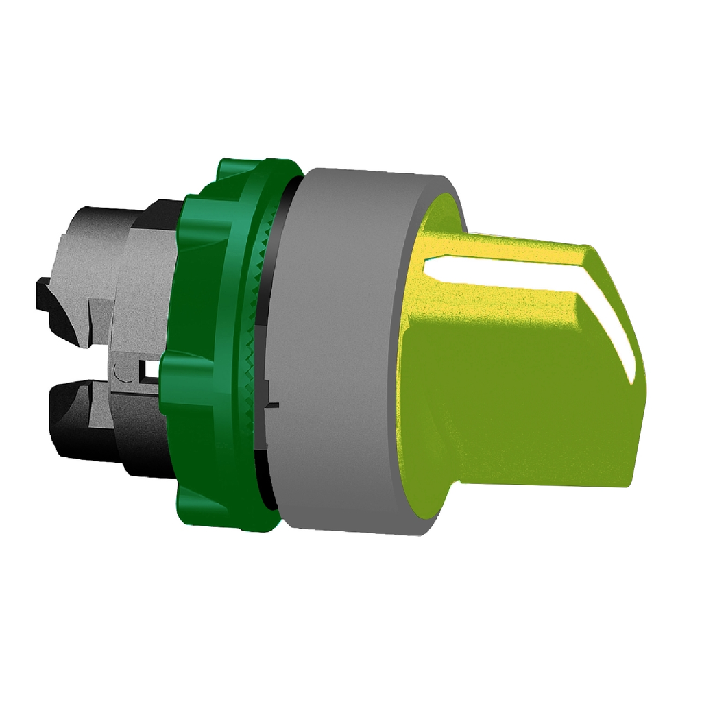 Mayer-DDS-Harmony XB5, Selector switch head, plastic, yellow, 22mm, 3 positions, stay put, grey bezel-1