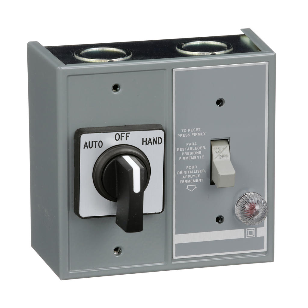 2510FG71P – Manual Starter, fractional horsepower, duplex, 16A, 1 pole, 1 HP at 277 VAC, toggle and selector, red indicator, NEMA 1