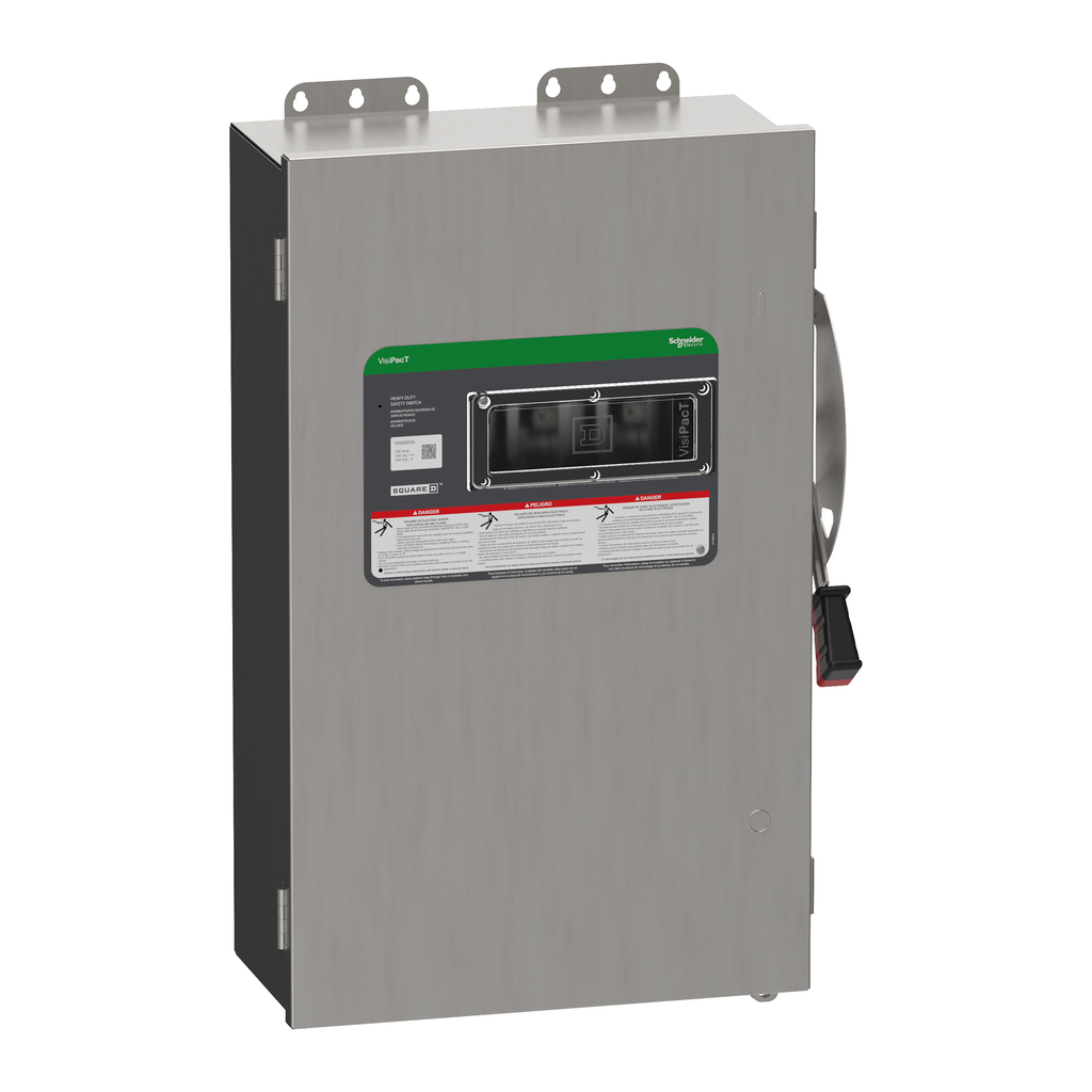 VH324DSGL – Safety switch, VisiPacT, heavy duty, fused, viewing window, NEMA 4X, 240V, 200A, 3 pole, ground lugs