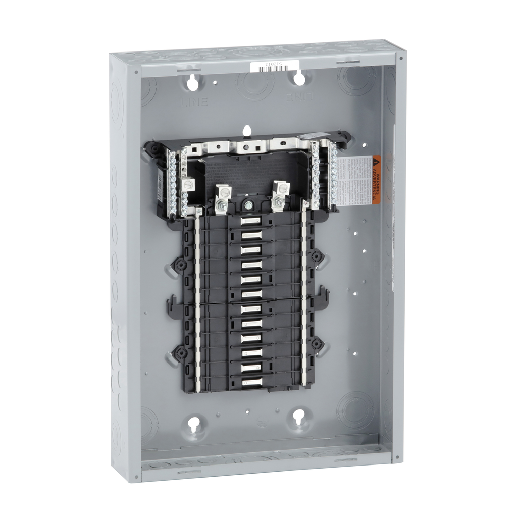 QO124L125PG – Load center, QO, 1 phase, 24 spaces, 34 circuits, 125A convertible main lugs, PoN, NEMA1, gnd bar