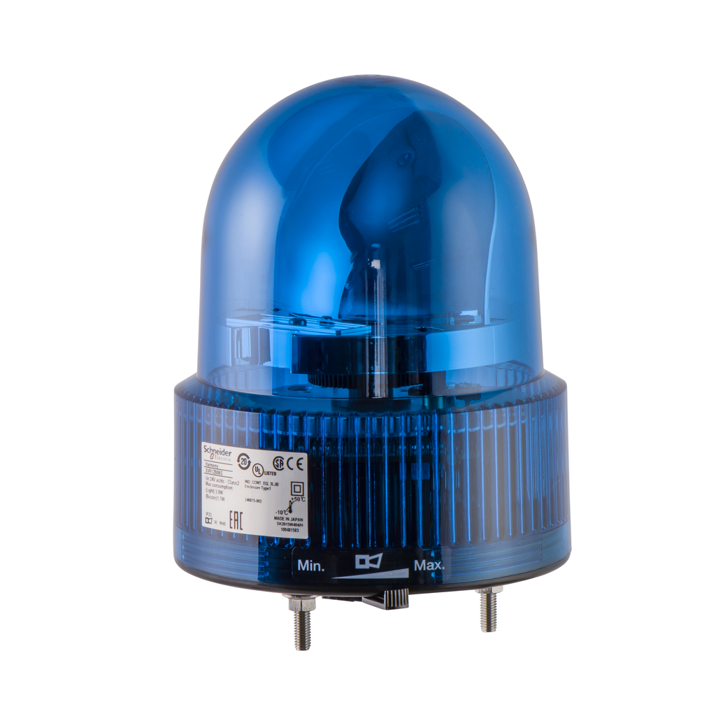 XVR12B06 – Prewired rotating mirror beacon, Harmony XVR, 120mm, blue, without buzzer, 24V AC/DC