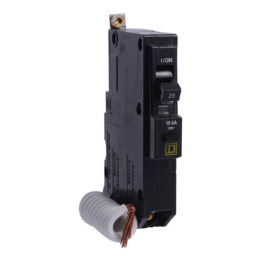 Mayer-DDS-Mini circuit breaker, QO, 25A, 1 pole, 120VAC, 10kA, bolt on, 30mA grd fault B [TAA]-1