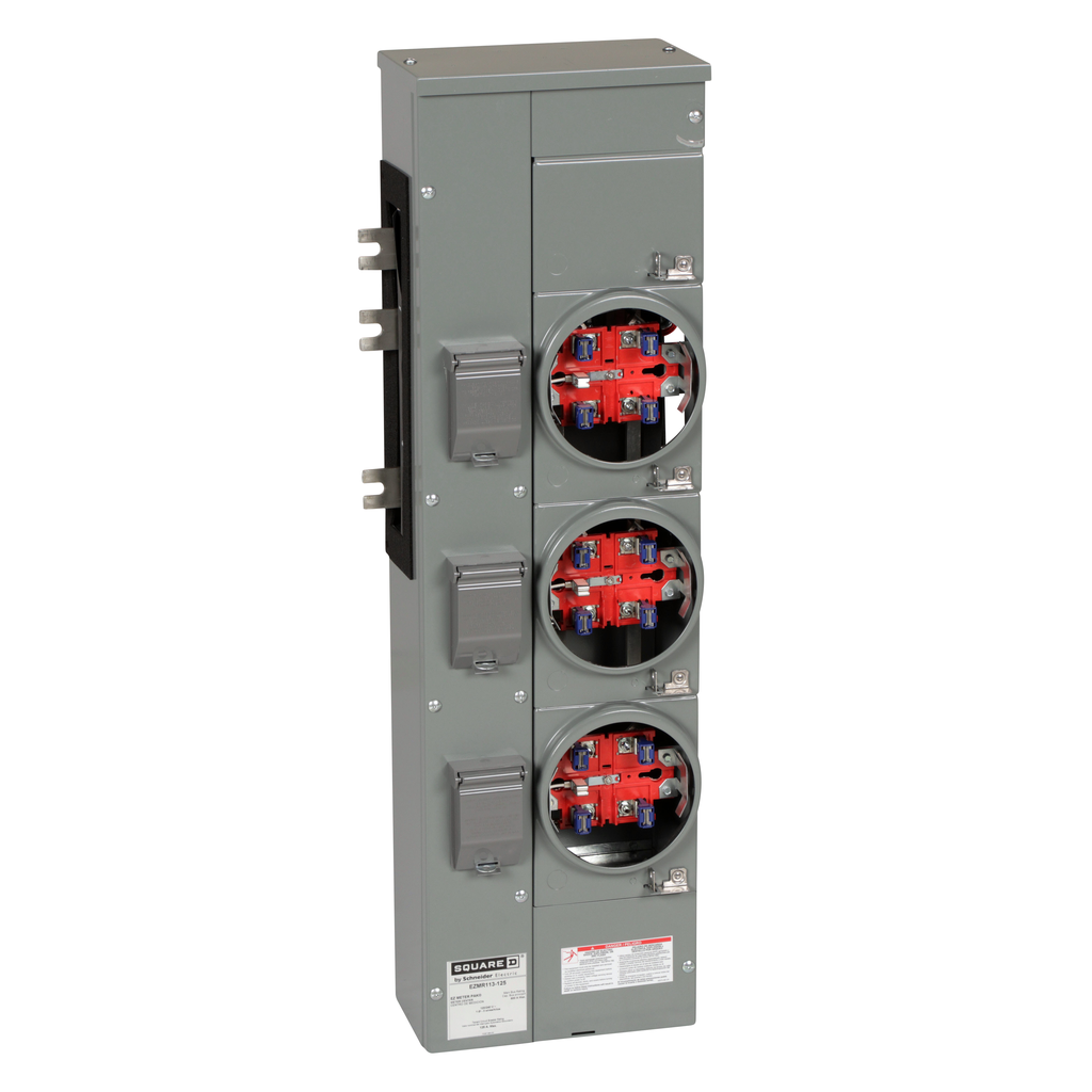 EZMR113125 – Branch unit, EZ Meter-Pak, 125A, 3 x 5 jaw sockets, 120/240VAC, no bypass, ringless, 800A Al busbar