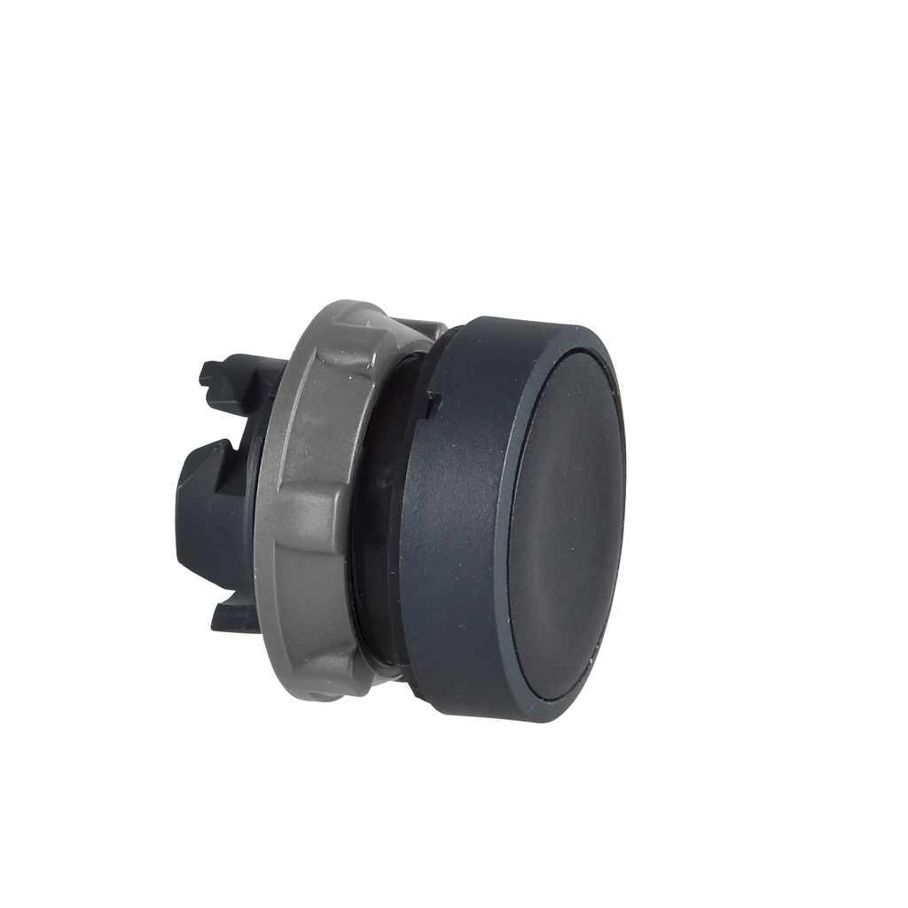 ZB5AH02C0 – Push button head, Harmony XB5, plastic, flush, black, 22mm, push push, unmarked, grey bezel