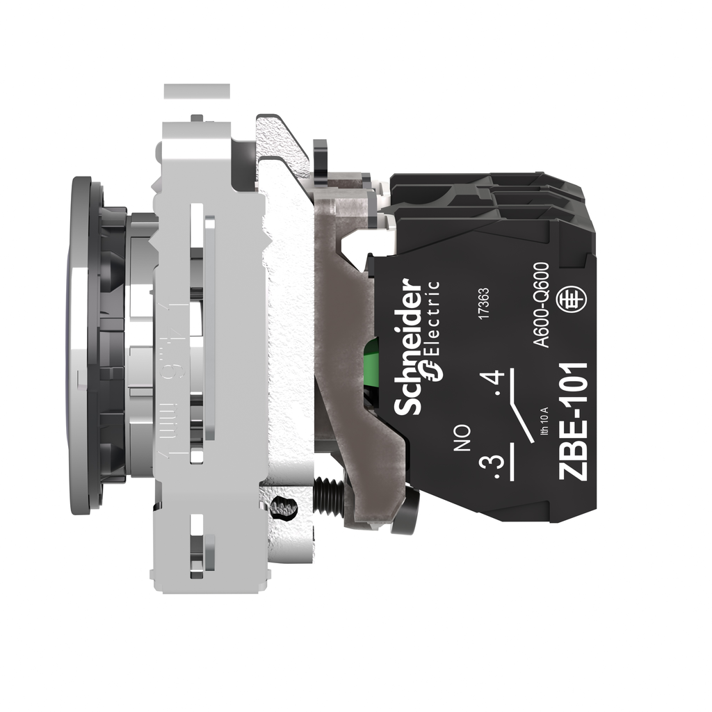 XB4FW36G5 – Illuminated push button, Harmony XB4, metal, blue flush mounted, 30mm, universal LED, plain lens, 1NO   1NC, 120V AC