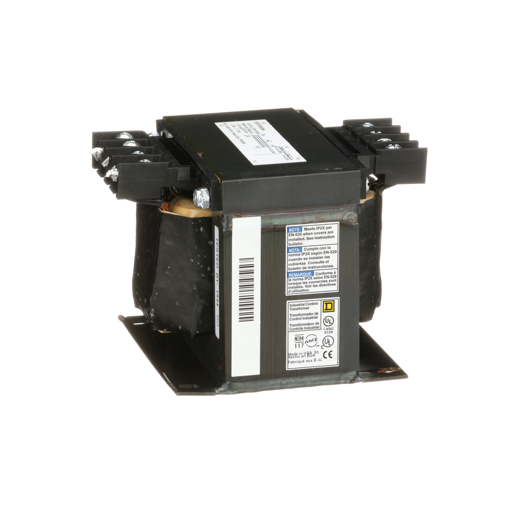 9070T500D66 – Transformer, Type T, industrial control, 500VA, 1 phase, 208/240V primary, 24V secondary, 115C rise