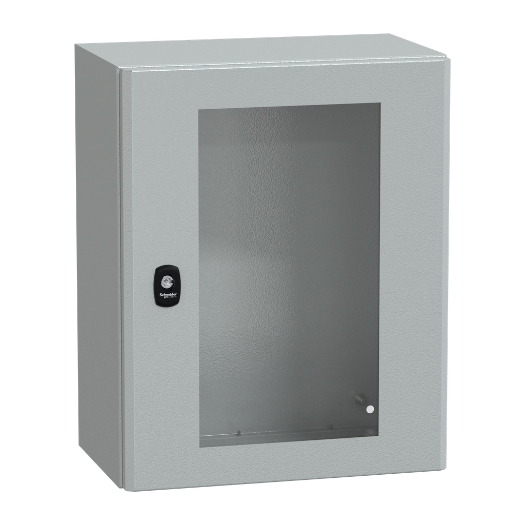 NSYS3D5425T – Wall mounted steel enclosure, PanelSeT S3D, transparent door, without mounting plate, 500x400x250mm, IP66, IK08