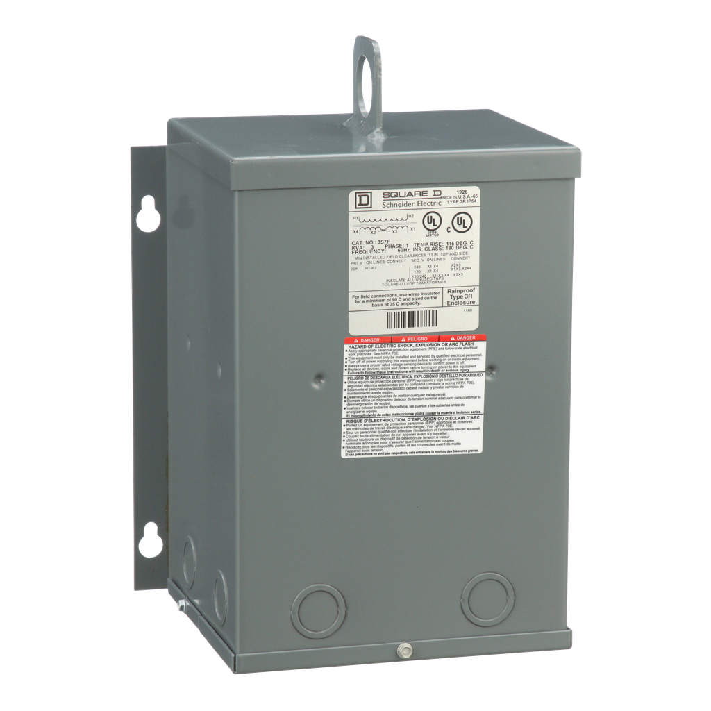 3S7F – Transformer, dry type, encapsulated, 3kVA, 1 phase, 208V primary, 120/240V secondary, 10A, 115C rise