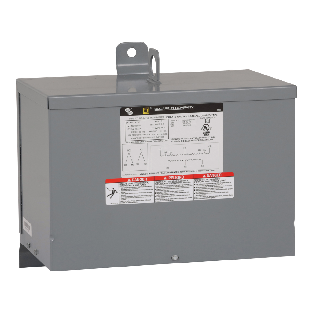 6T5F – Transformer, dry type, encapsulated, 6kVA, 3 phase, 480V primary, 240V secondary, 12C, 115C rise