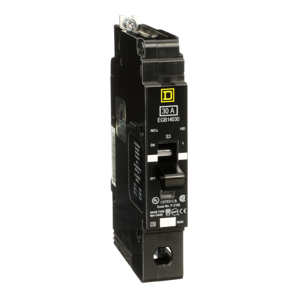 EGB14030 – Mini circuit breaker, E-Frame, 30A, 1 pole, 277VAC, 65kA max, bolt on