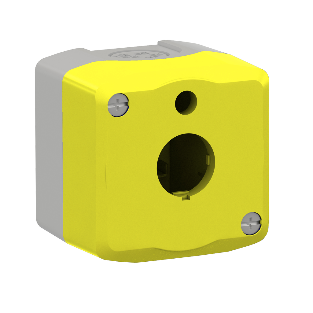 XALKW01 – Empty enclosure, Harmony XALK, XALD, plastic, yellow lid, for illuminated emergency stop push button 22mm, 1 cut out
