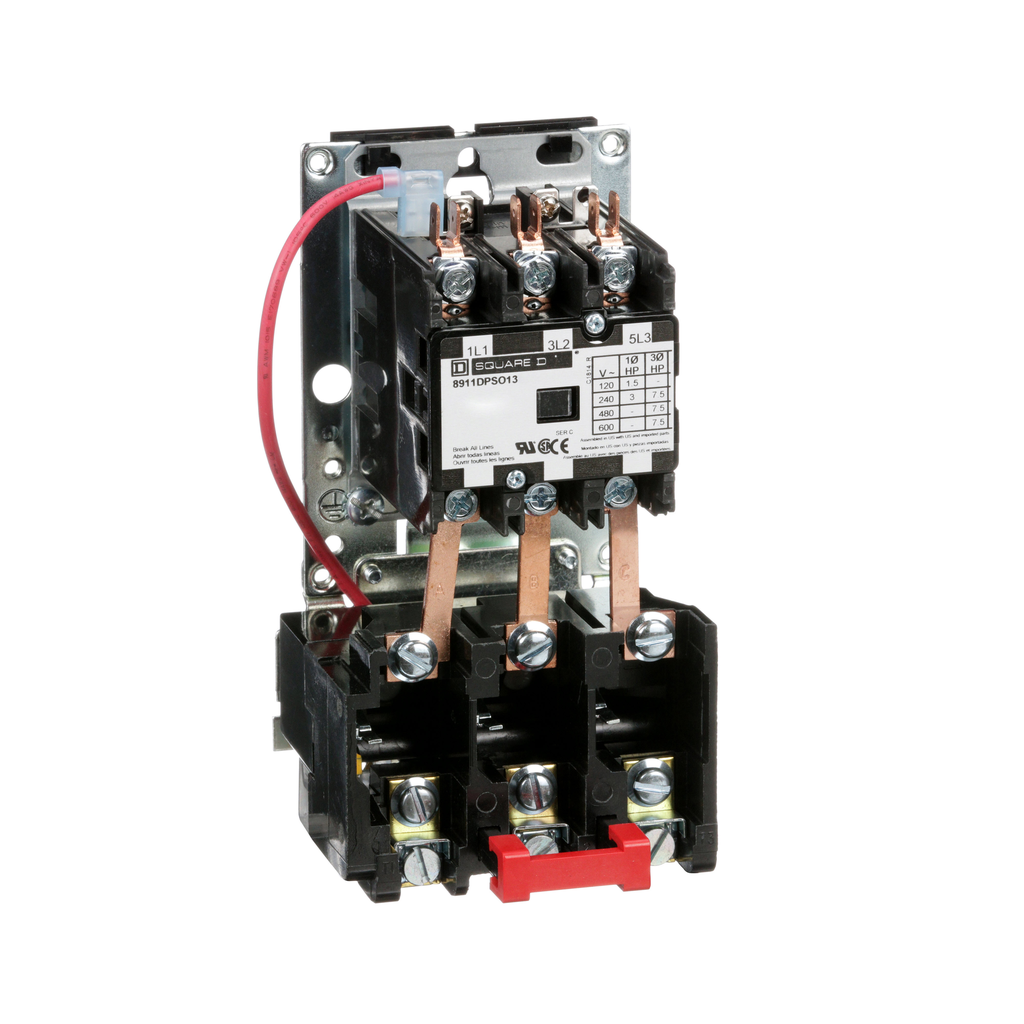 8911DPSO13V09 – NEMA starter, Definite Purpose, 20A, 7.5HP at 600VAC, 3 phase, 3 pole, melting alloy, 208V to 240VAC coil, open