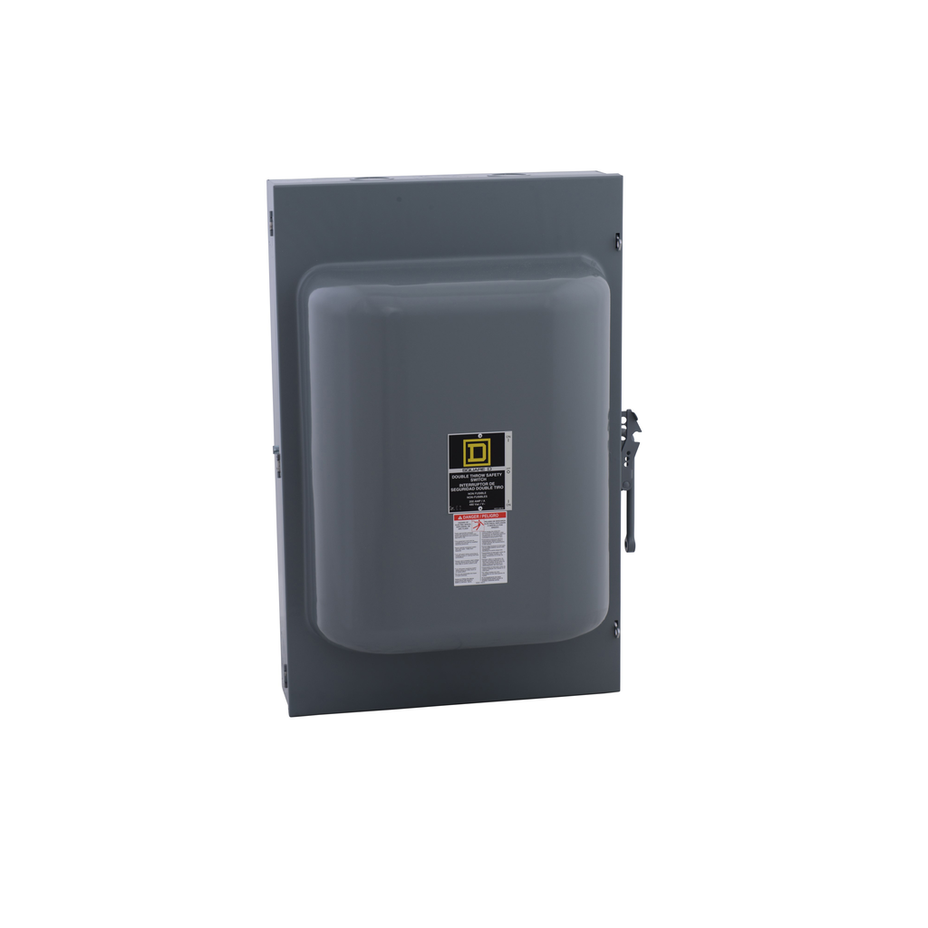 82344N – Safety switch, double throw, non fusible, 200A, 600V, 3 pole, 15hp, neutral factory installed, NEMA 1