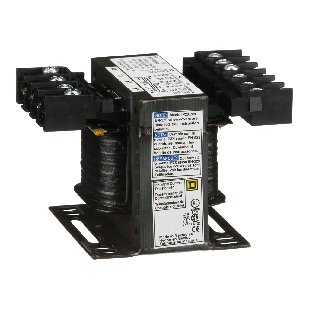 9070T50D50 – Transformer, Type T, industrial control, 50VA, 1 phase, 240/416/480/600V primary, 99/120/130V secondary, 55C rise