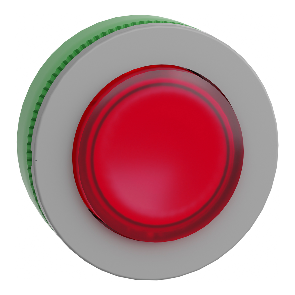 ZB5FW143C0 – Head for illuminated push button, Harmony XB5, grey bezel, red projecting, 30mm, universal LED, spring return, unmarked
