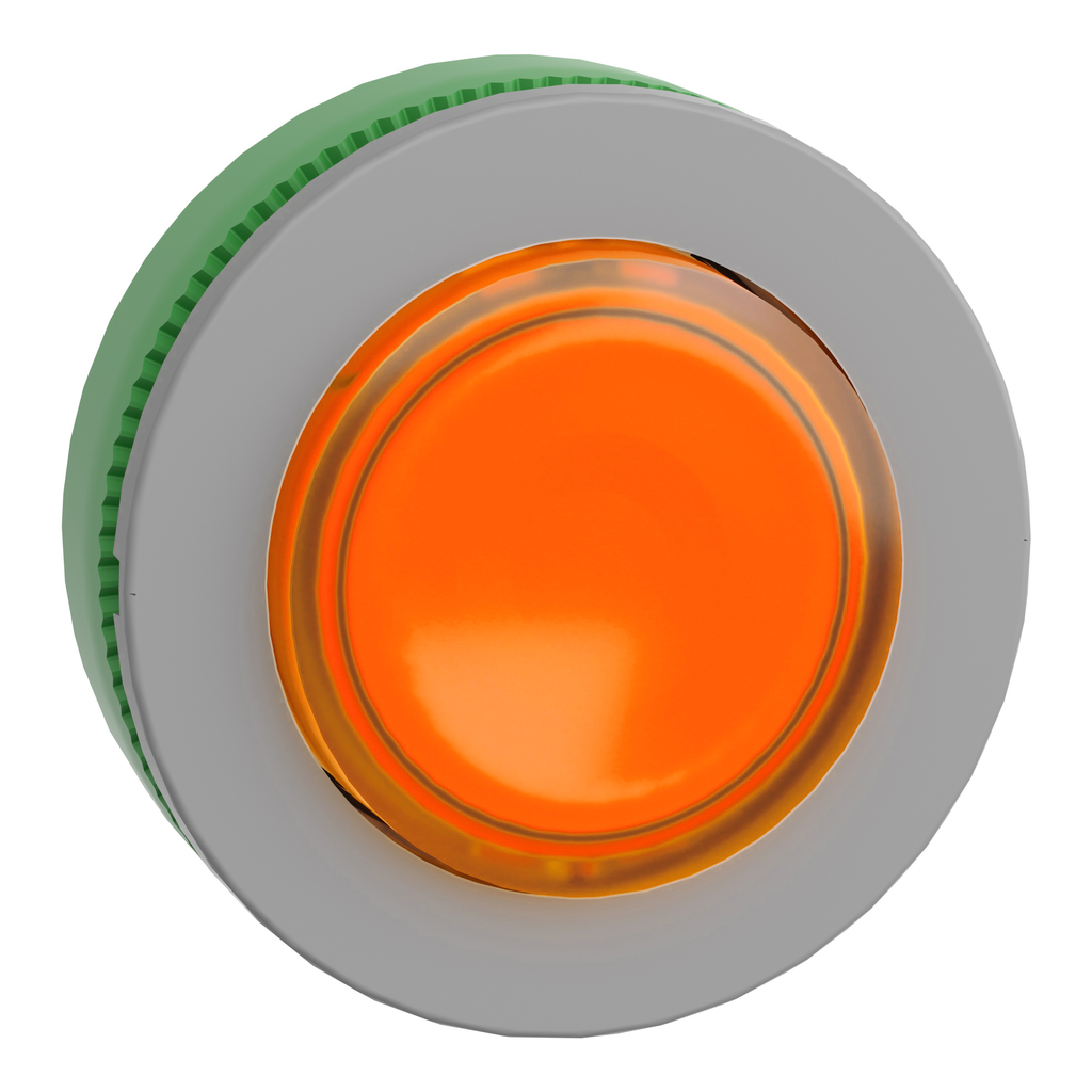 ZB5FW153C0 – Head for illuminated push button, Harmony XB5, grey bezel, orange projecting, 30mm, universal LED, spring return, unmarked