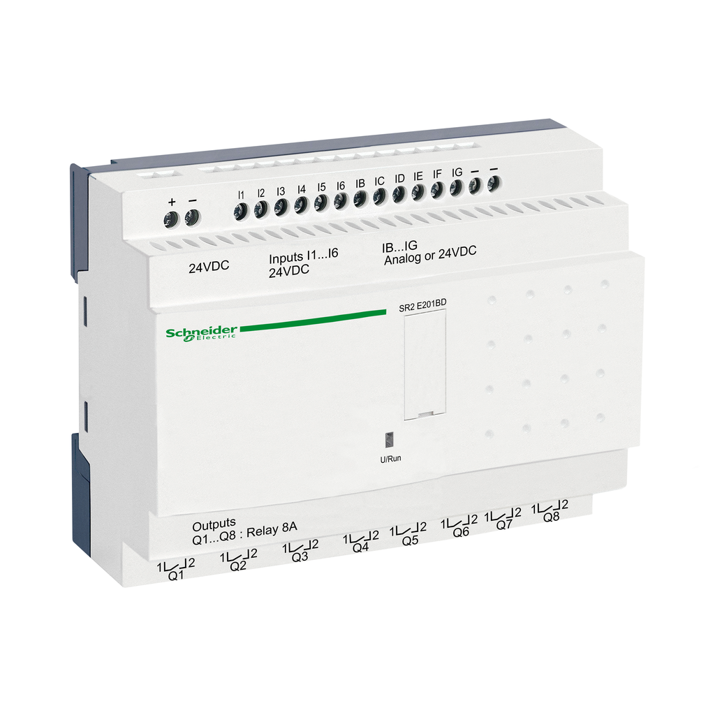 SR2E201BD – compact smart relay, Zelio Logic SR2 SR3, 20 IO, 24V DC, clock, no display