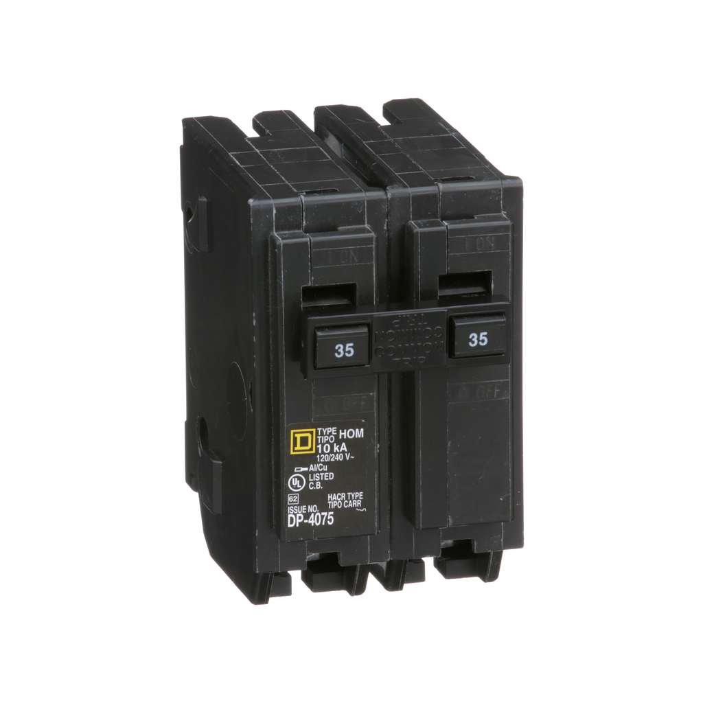 HOM235 – Mini circuit breaker, Homeline, 35A, 2 pole, 120/240VAC, 10kA AIR, standard type, plug in, UL