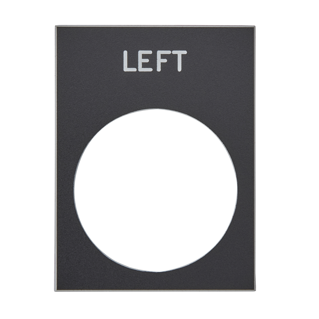 ZB2BY2310 – Marked legend, Harmony XAC, nameplate, 30 x 40mm, plastic, black, 22mm push button, white marked LEFT