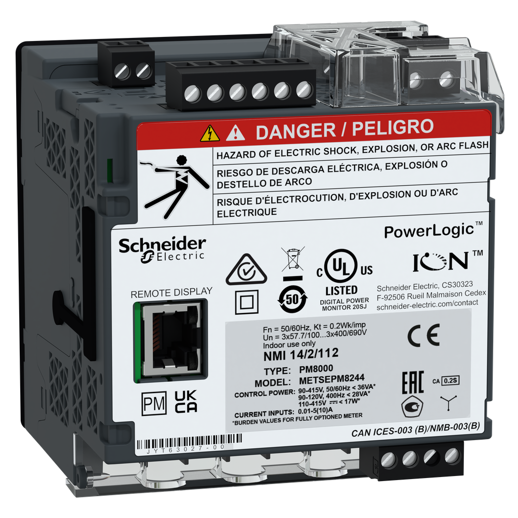 METSEPM8244 – Power quality meter, PowerLogic PM8000, Standard, transducer and remote display, 512 MB, 256 s/c