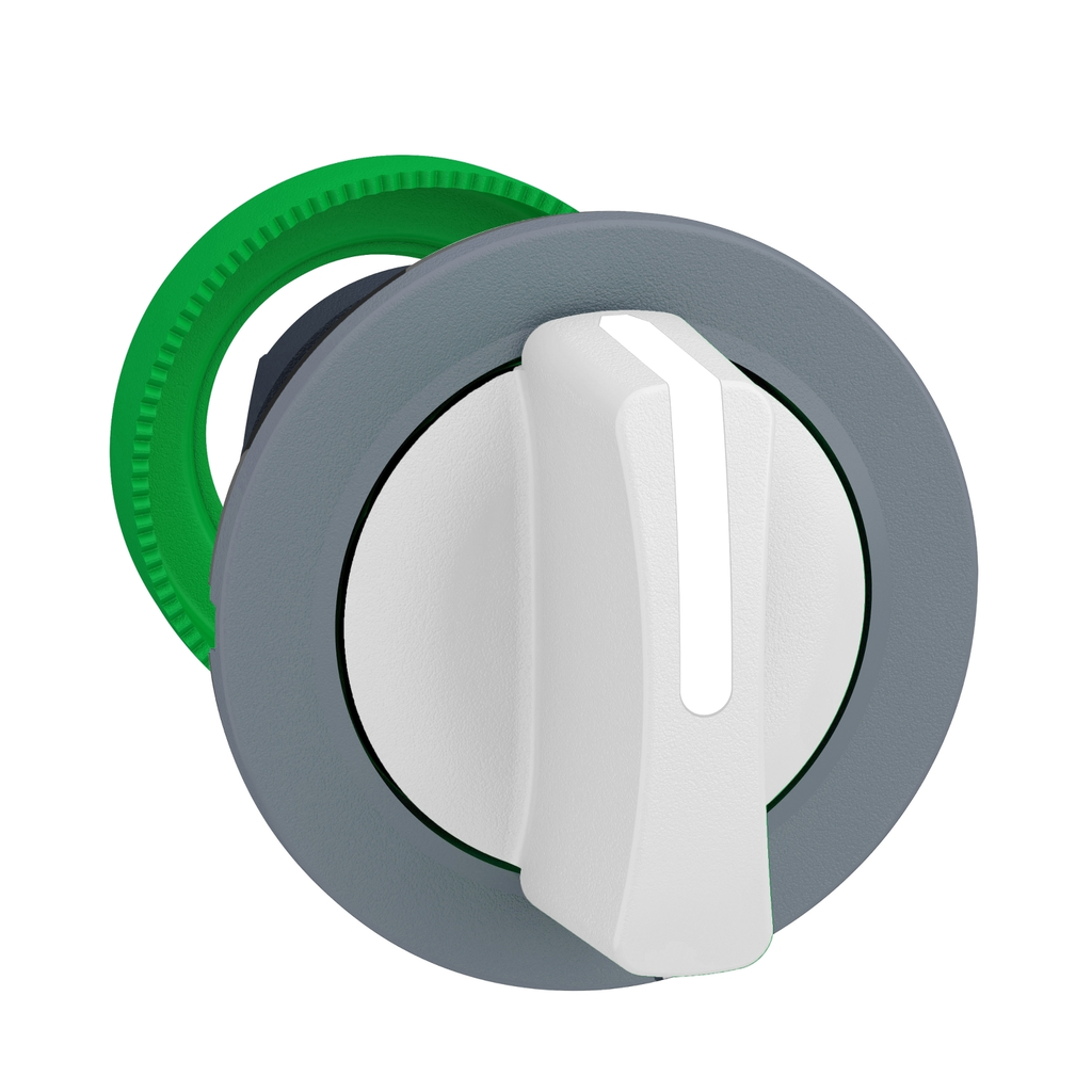 Mayer-DDS-Harmony XB5, Flush mounted selector switch head, plastic, white, 30mm, 3 positions, spring return to center, grey bezel-1