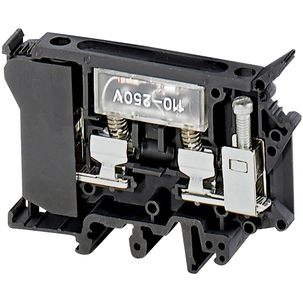 NSYTRV42SF6LA – Terminal Blocks, Linergy, fused block, 10A, 600V, screw terminal, for 6.3X32mm fuse, with 110/250V LED, 2 points, black