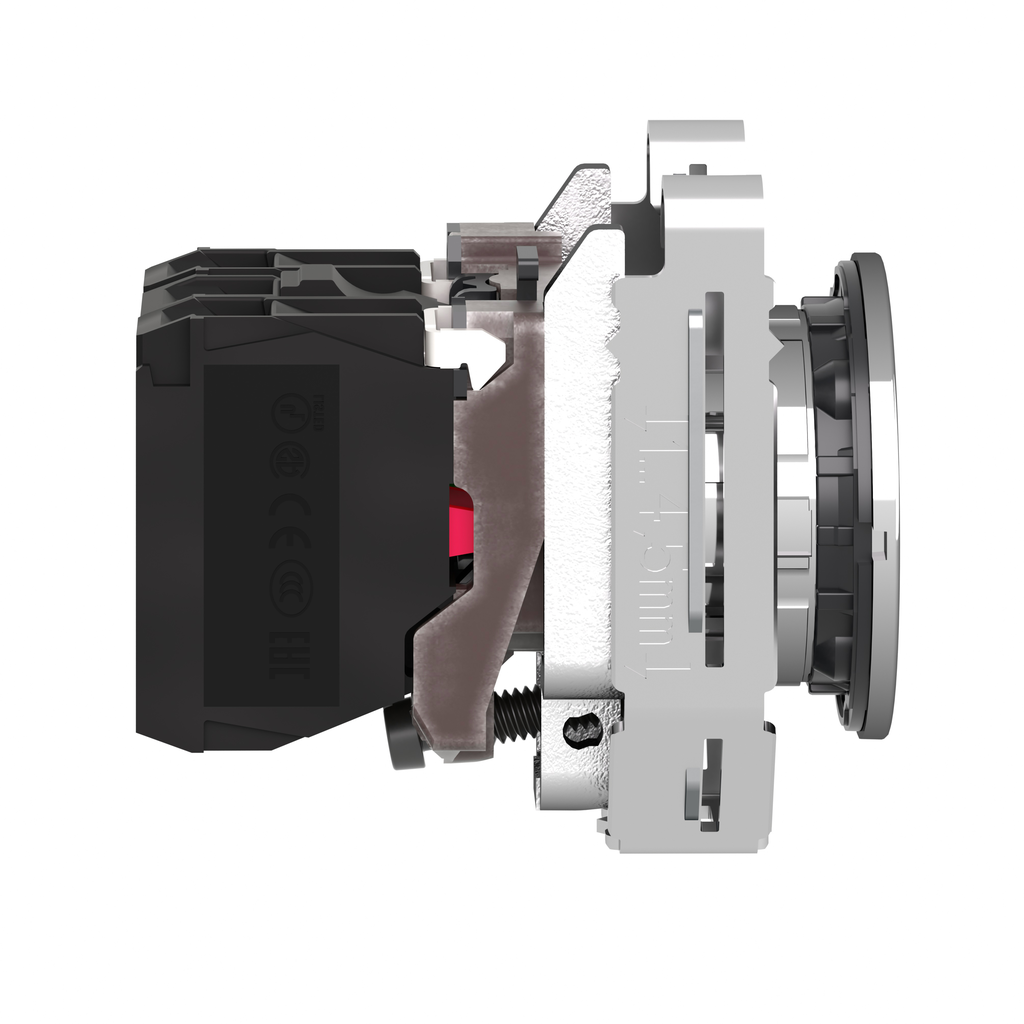 XB4FW34M5 – Illuminated push button, Harmony XB4, metal, red flush mounted, 30mm, universal LED, plain lens, 1NO   1NC, 230V AC