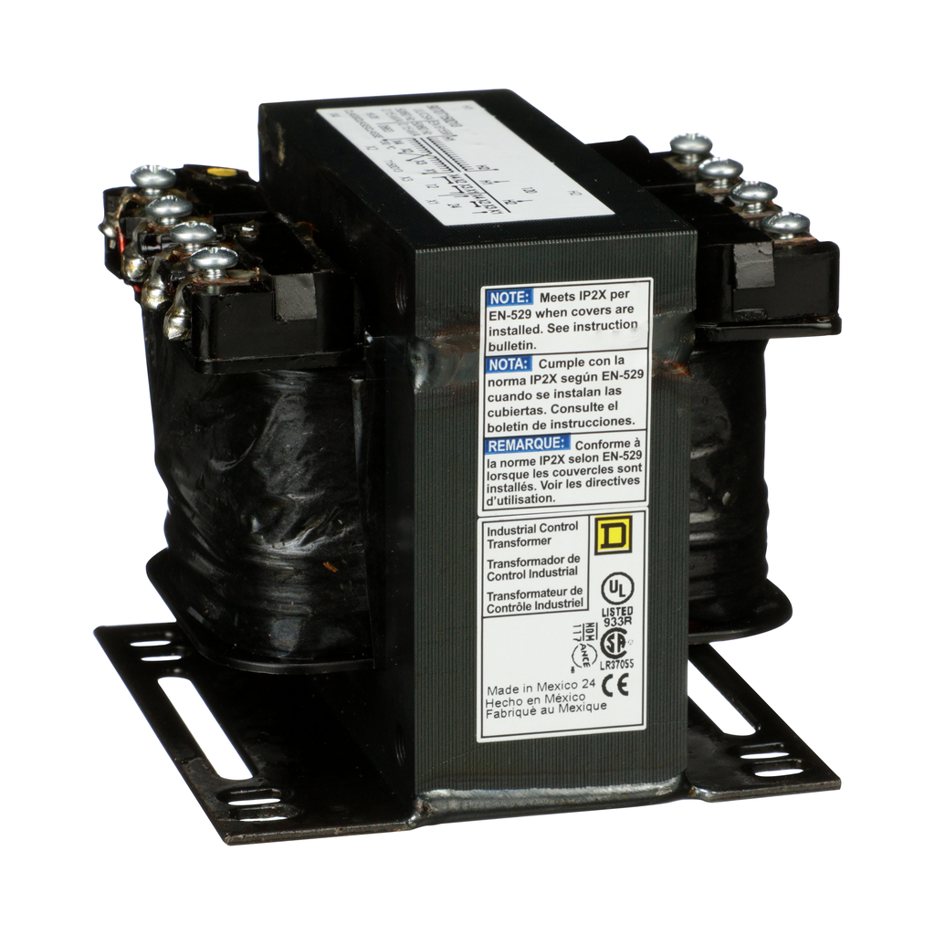 9070T150D13 – Transformer, Type T, industrial control, 150VA, 1 phase, 120V primary, 12/24V secondary, 55C rise