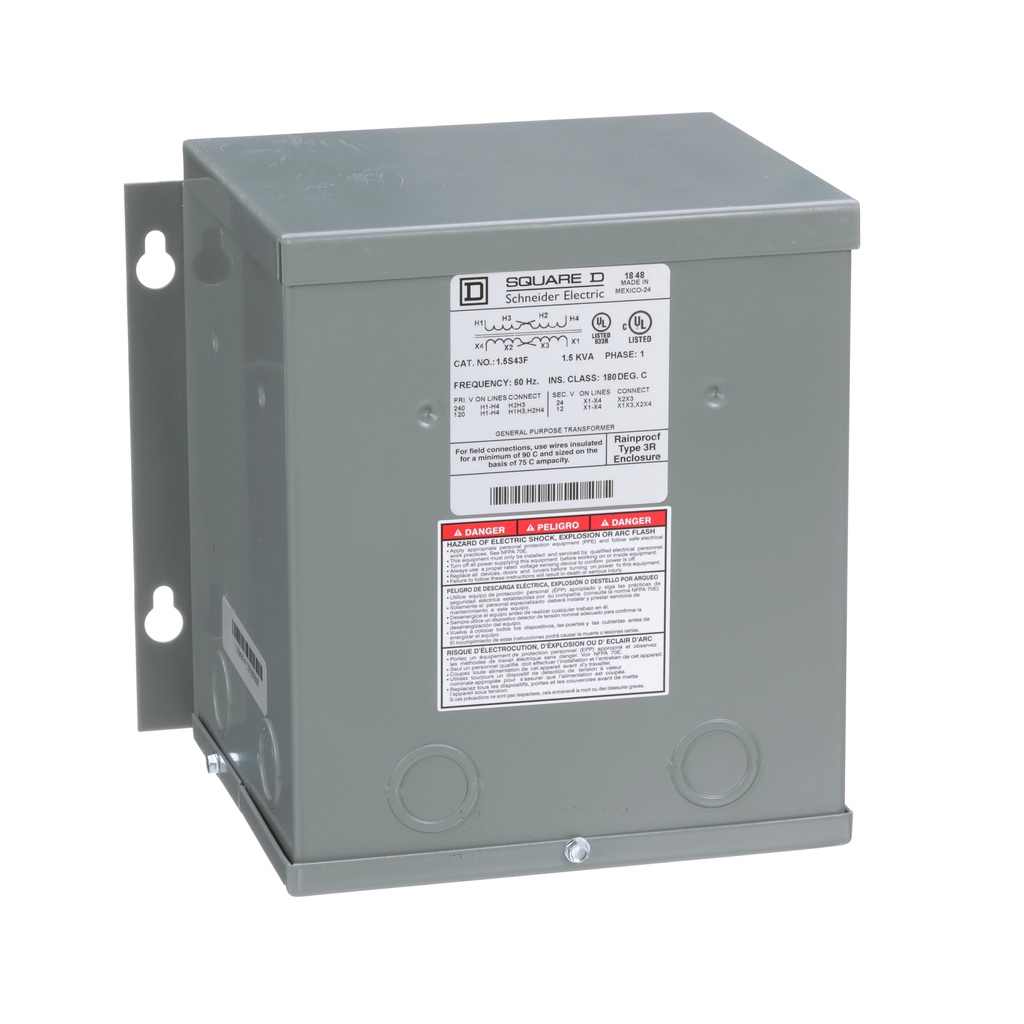 1.5S43F – Transformer, buck boost, encapsulated, 1.5kVA, 1 phase, 120x240V primary, 12/24V secondary, NEMA 3R, 115C rise