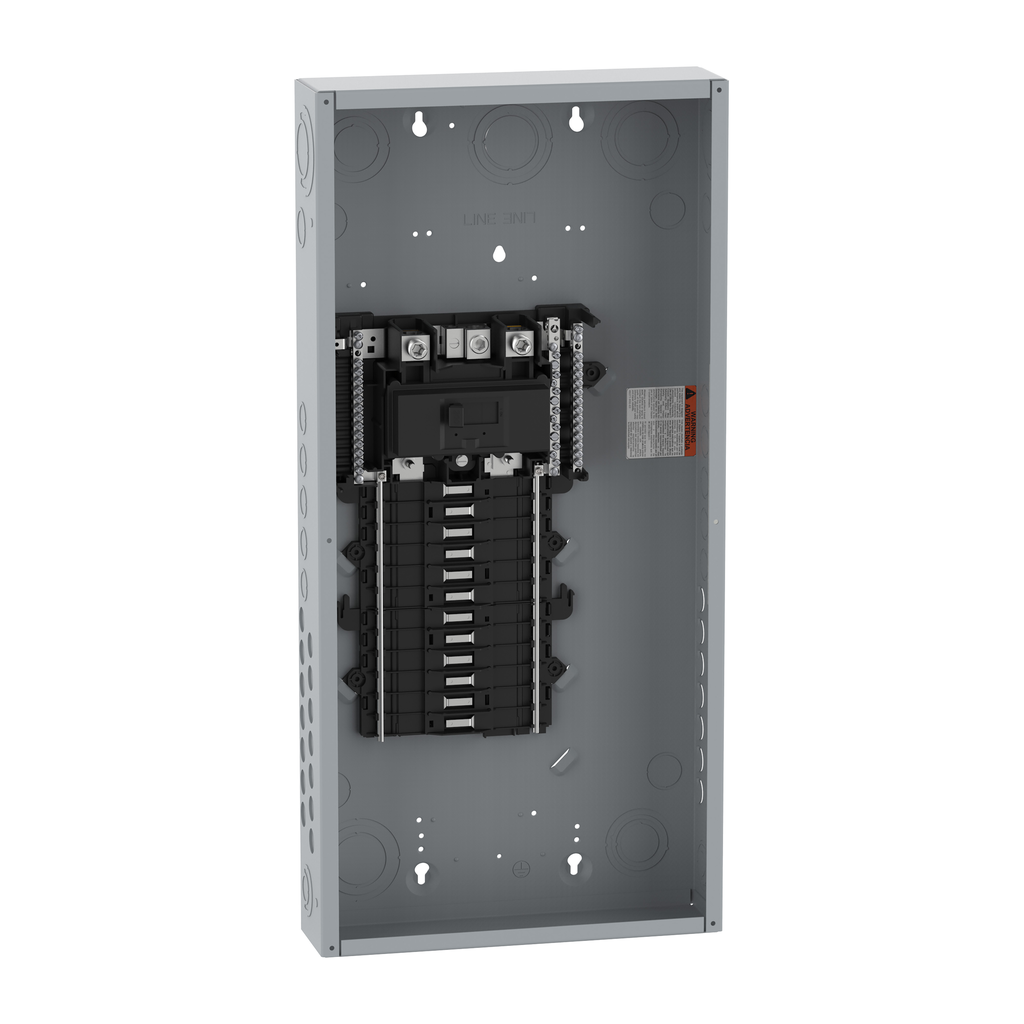 QO124M200PWG125 – Load center, QO, 1 phase, 24 spaces, 24 circuits, 200A convertible main breaker, PoN, NEMA1, wide gutter
