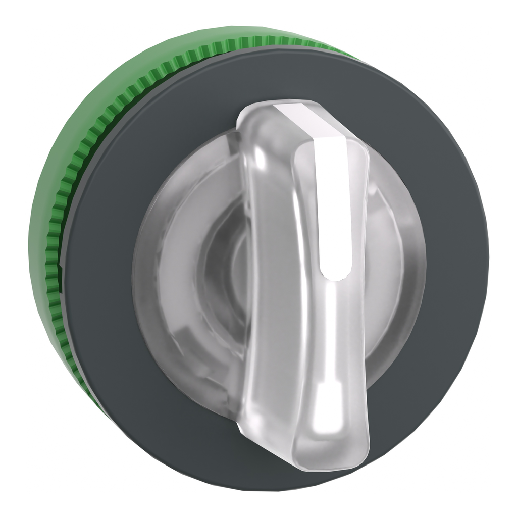 ZB5FK1713 – Head for illuminated selector switch, Harmony XB5, plastic, white handle, universal LED, 3 positions, left to center