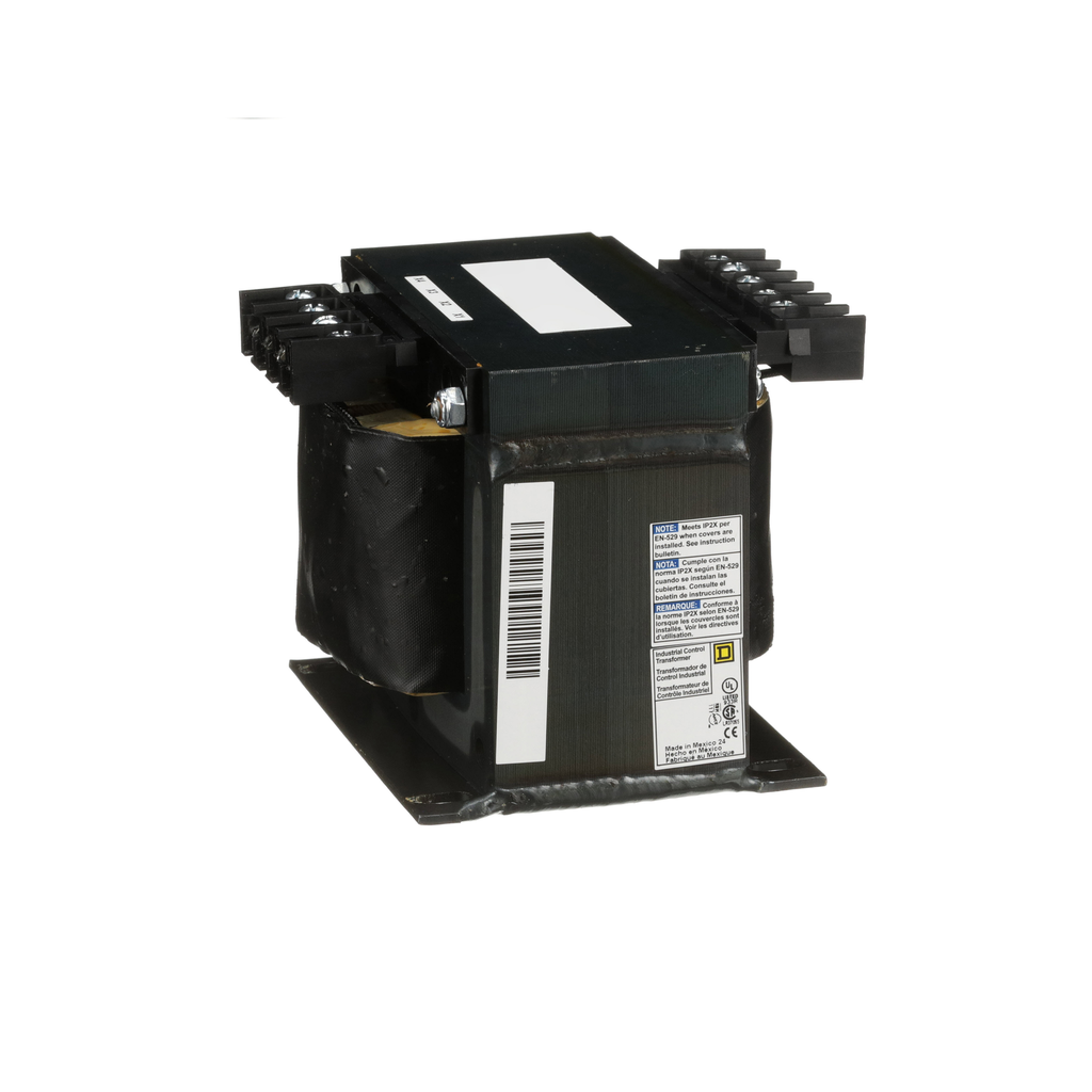 9070T500D19 – Transformer, Type T, industrial control, 500VA, 1 phase, 208/240/277/380/480V primary, 24V secondary, 115C rise