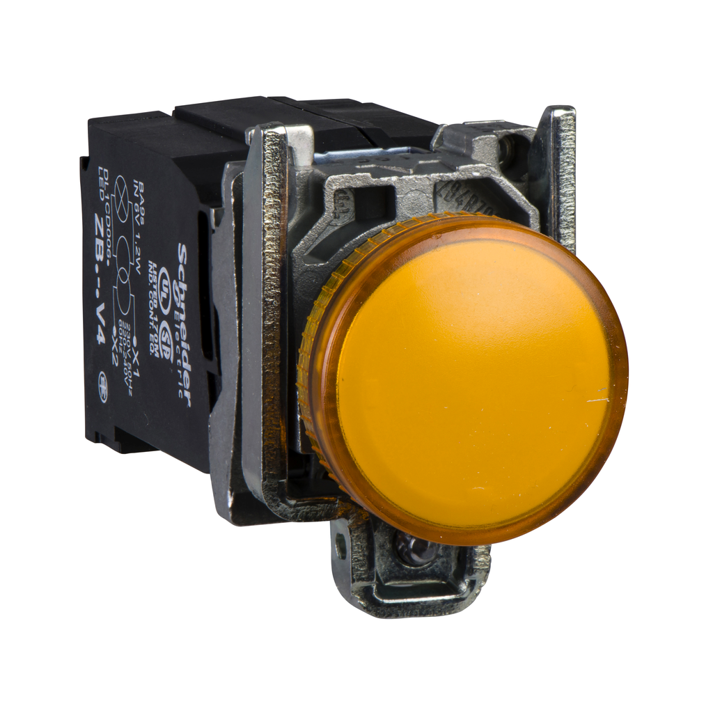 XB4BV35 – Pilot light, Harmony XB4, incandescent light, orange, 22mm, with plain lens, BA9s bulb, 110…120V