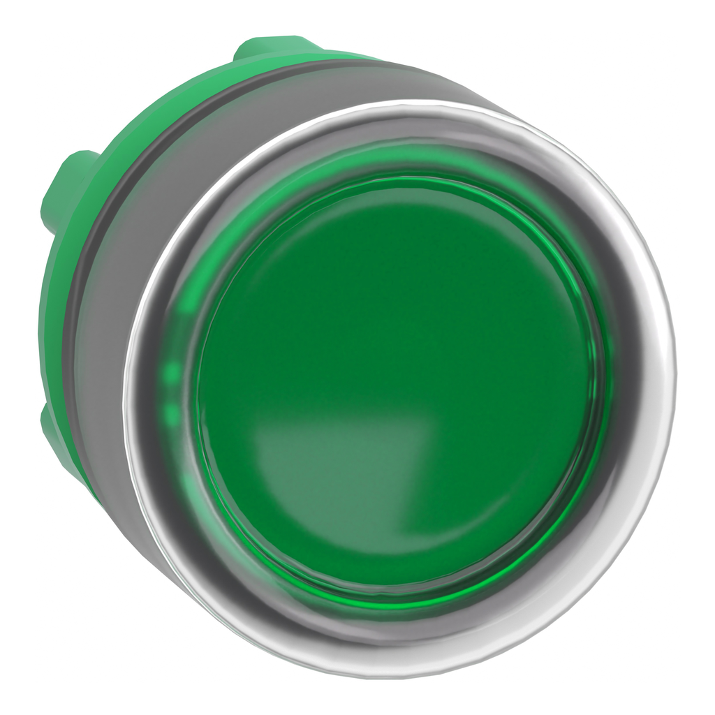 ZB5AW533 – Head for illuminated push button, Harmony XB5, plastic, green flush, 22mm, universal LED, plain lens, clear boot