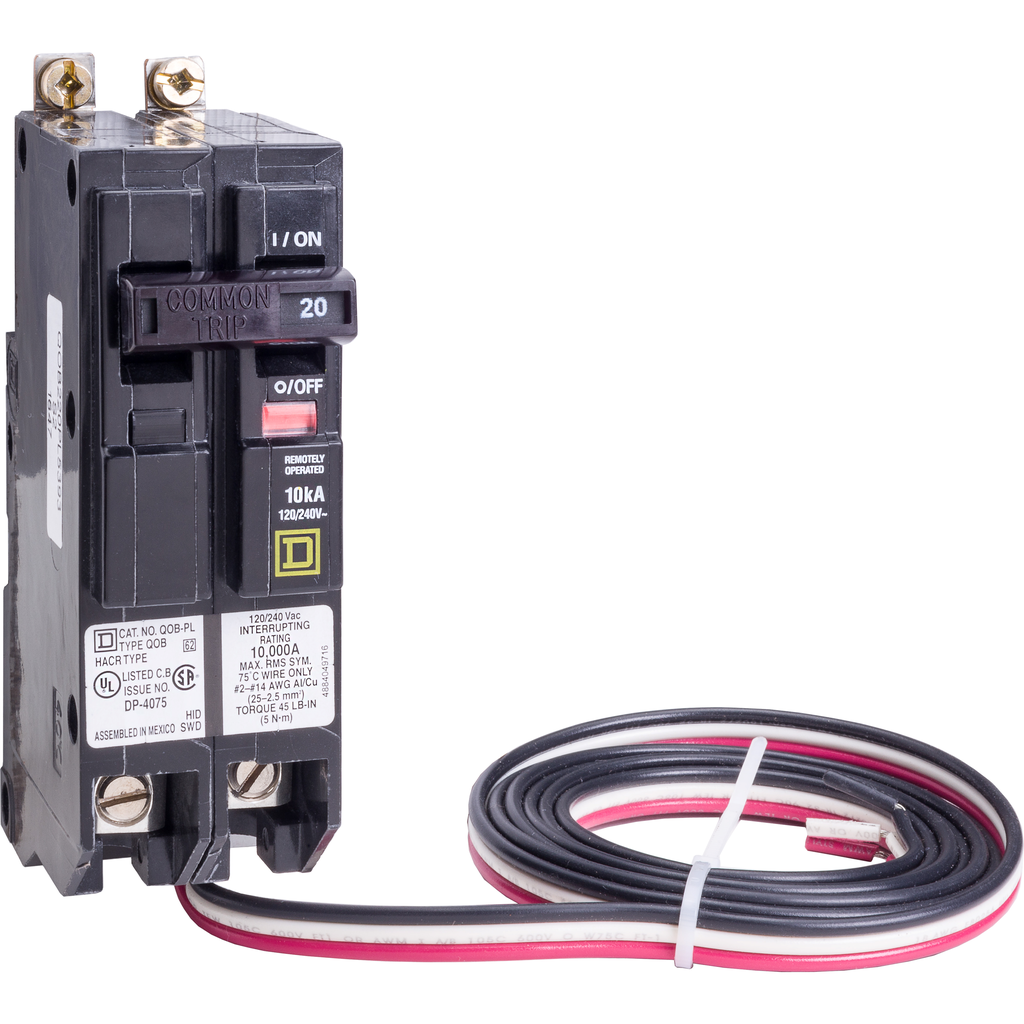 QOB220PL5393 – Mini circuit breaker, QO, 20A, 2 pole, 120/240VAC, 10kA, bolt on, Powerlink, 60in leads