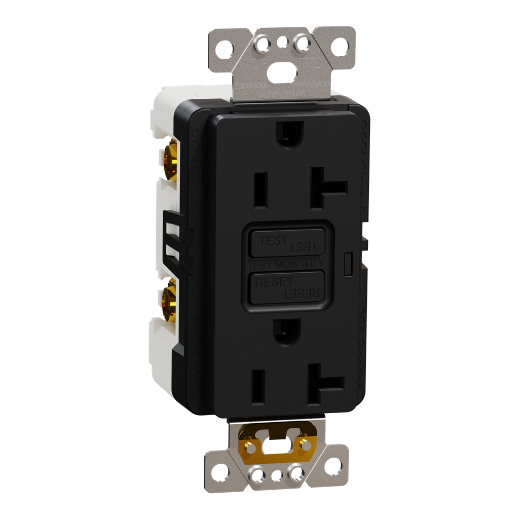 SQR51201BK – Socket-outlet, X Series, 20A, decorator, GFCI, tamper resistant, commercial, black, matte finish