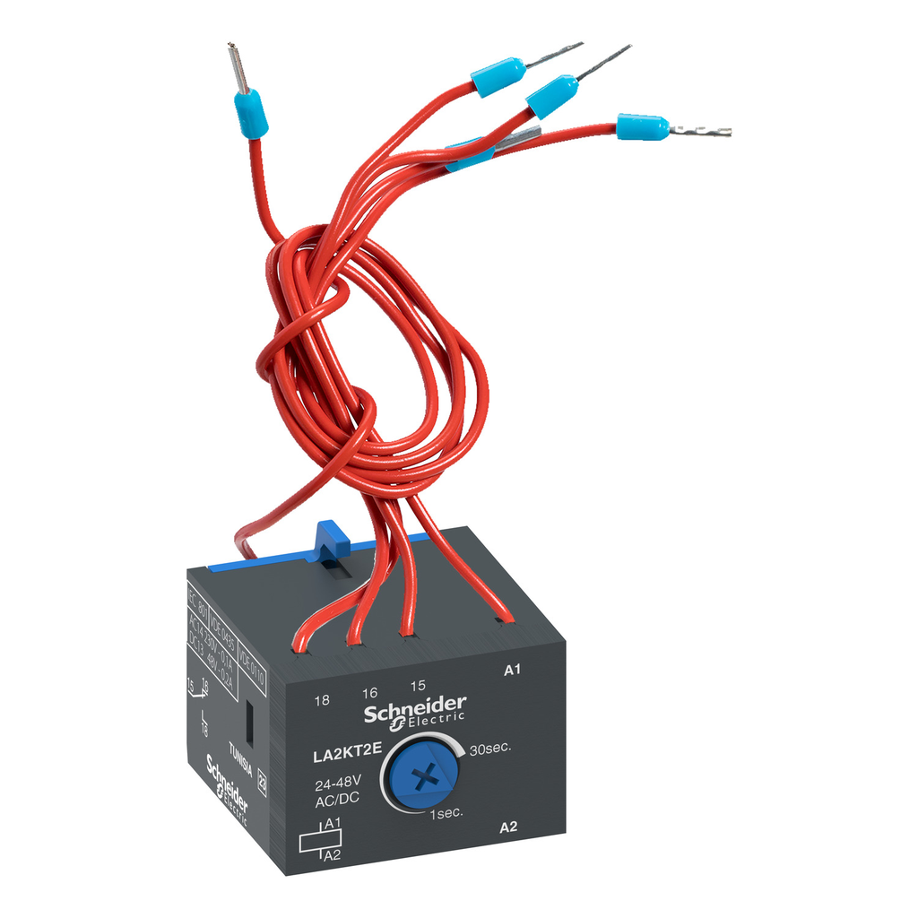 Mayer-DDS-Electronic time delay auxiliary contact block, TeSys K, 1C/O, on delay 1-30s, front, control 24...48V AC/DC-1