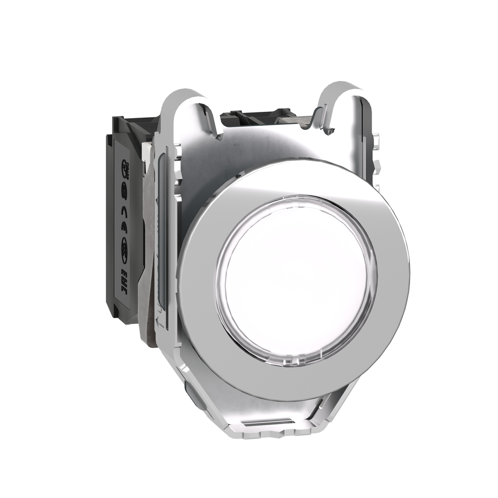 XB4FW31M5 – Illuminated push button, Harmony XB4, metal, white flush mounted, 30mm, universal LED, plain lens, 1NO   1NC, 230V AC
