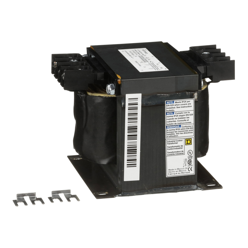 9070T500D2 – Transformer, Type T, industrial control, 500VA, 1 phase, 240x480V primary, 24V secondary, 115C rise