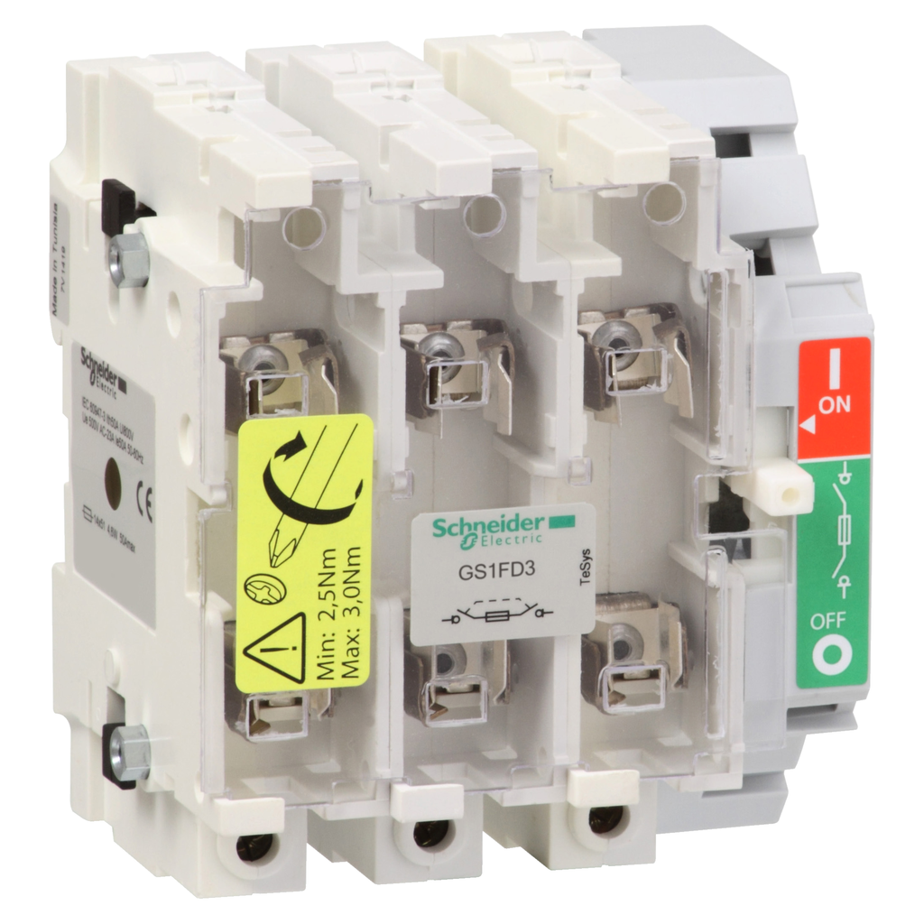 GS1FD3 – Switch disconnector fuse, TeSys GS, 3P, 3NO, 50A, 4.6W, fuse type NFC, size 14x51mm
