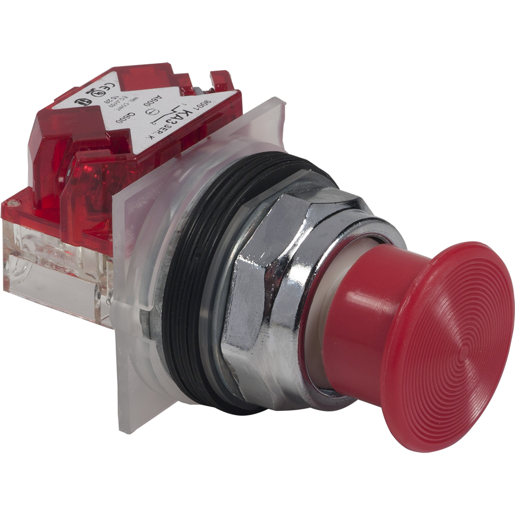 Product image for Square D 9001KP1LRR31 30 Inch 120 VAC Red Lens Metal Bezel LED Standard Round Pilot Light