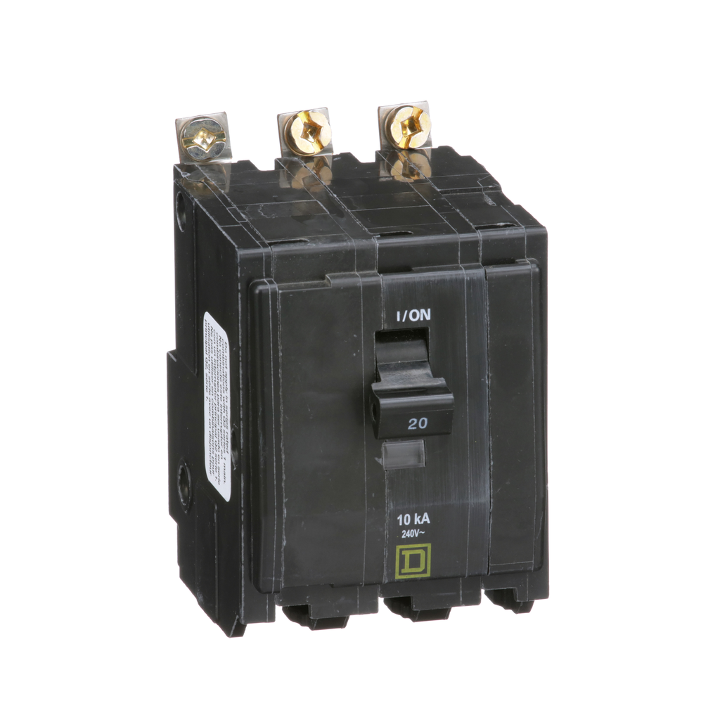 QOB320 – Mini circuit breaker, QO, 20A, 3 pole, 120/240VAC, 10kA, bolt on