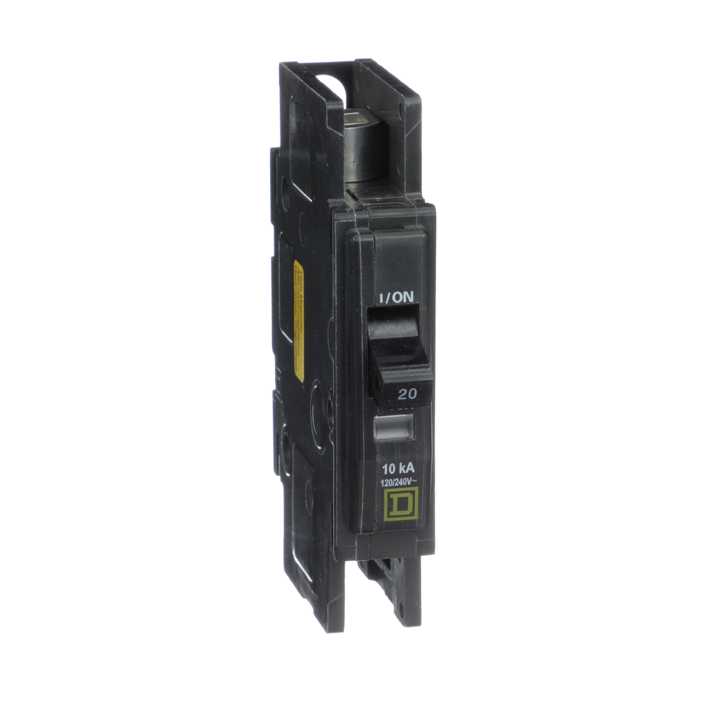 QOUR120HMB – Mini circuit breaker, QOU, 20A, 1 pole, 120/240 VAC, 10kA, field reversible lugs, high magnetic, bulk pack